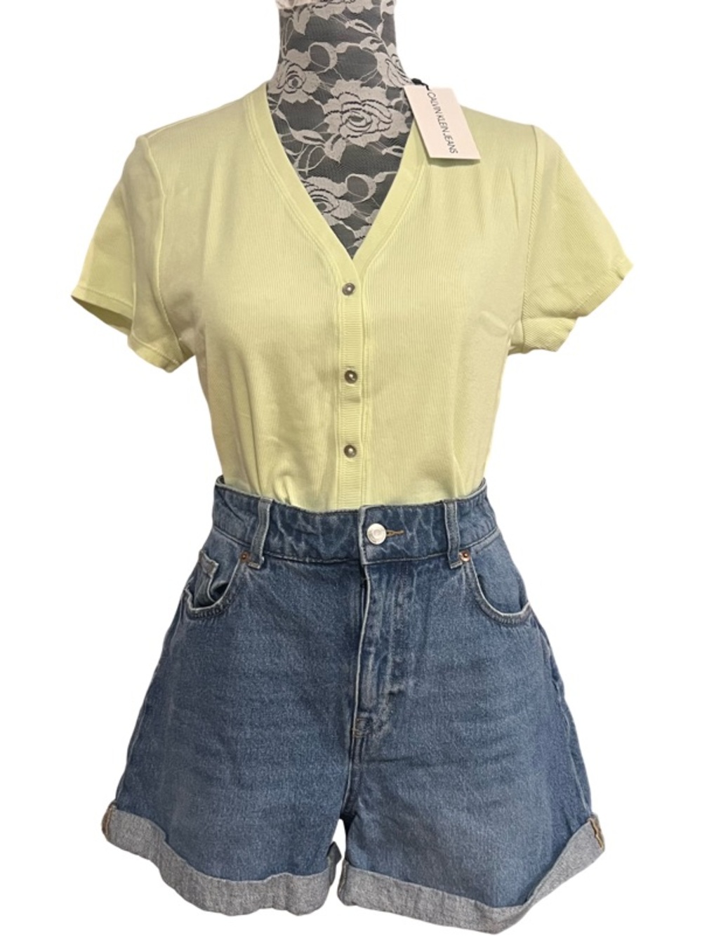 Calvin Klein Jeans Cotton Short Sleeve Crop Top Lime XL NWT